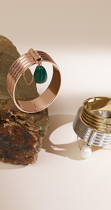 Jewellery designed in melbourne featuring layered metal, malachite and natural stones
