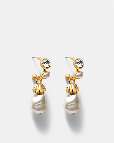 Gilded Pearl Hoop Earrings