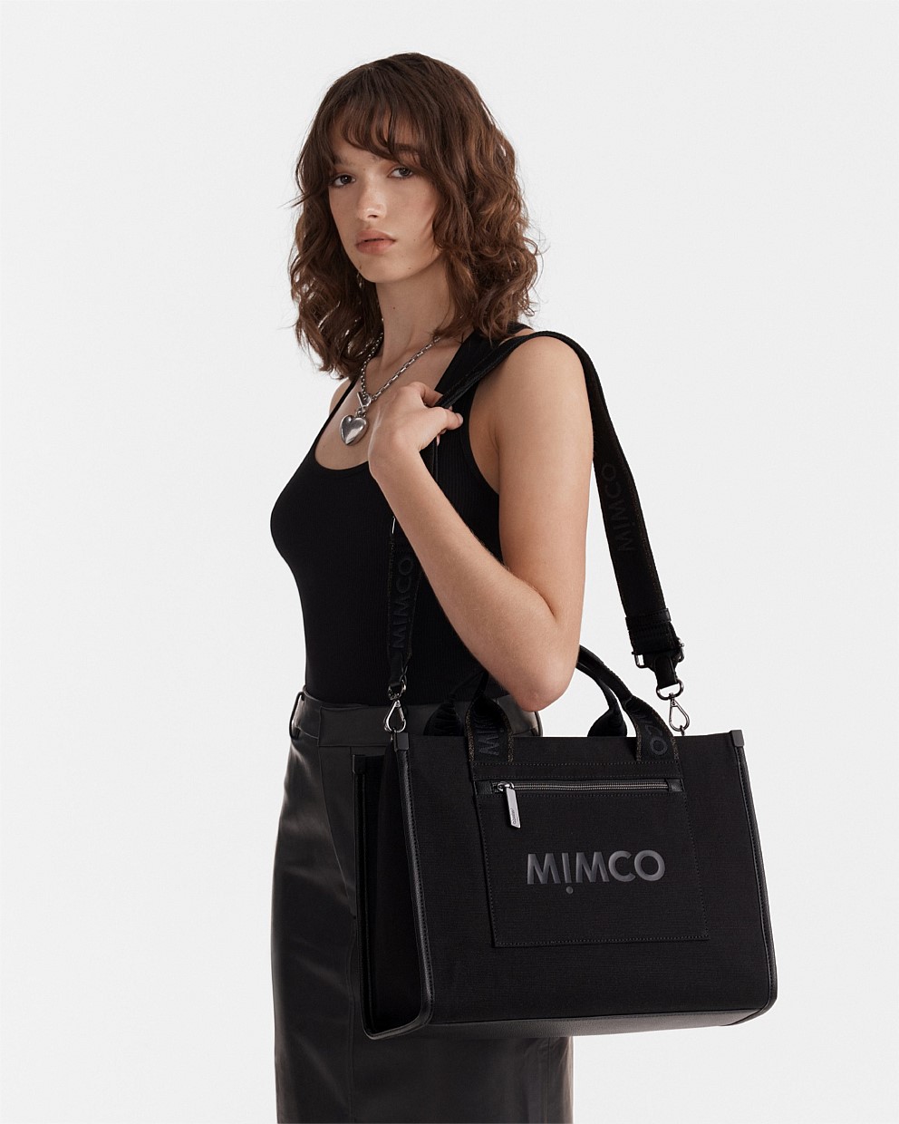 Mimco Bag Donna Black Gunmetal Patch Tote Bag Patch Mimco