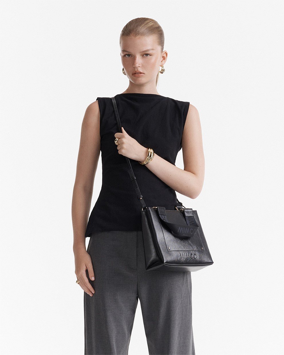 【MIMCO】Cremorne Mini Tote Bag/グロッシーレザー/ミニトート Black Light Gold Cremorne Mini Tote Bag - Tote Bags | Mimco